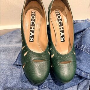 Rochas Dark Green Leather Heels